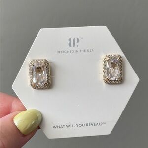 Bomb Party Regal in Every Way Gold Plated Diamond Cubic Zirconia Rectangle Studs